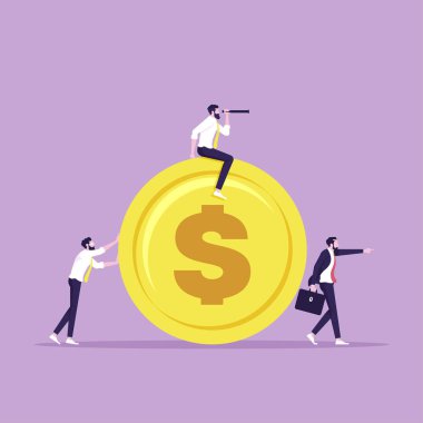 Para ya da kar konsepti için mali faaliyet, iş adamları iş adamı lideri ya da yatırımcı denetimi altında para akışı ile büyük para çekme