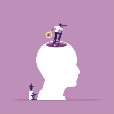 İnsan kafasının zirvesinde duran dürbünde fırsatlar arayan iş görüşü