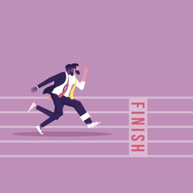 İki iş adamı bitiş çizgisine doğru birlikte koşuyor. Ortaklık ve takım çalışması kavramı.