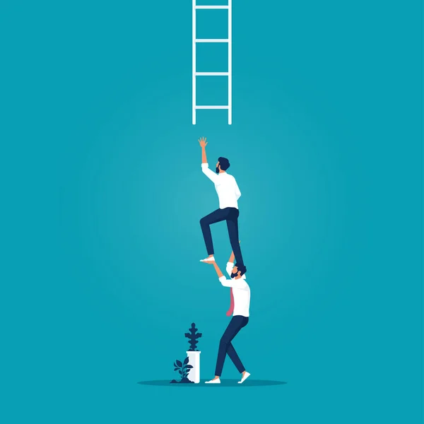 Συνάδελφος Επιχειρηματίας Υποστηρίζει Συνάδελφό Του Φτάνοντας Ανεβείτε Σκάλα Της Επιτυχίας — Διανυσματικό Αρχείο