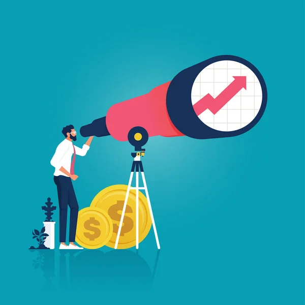 Businessman Investor Look Huge Telescope See Rising Investment Opportunity Vector — Stock Vector