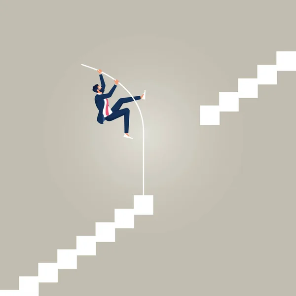 Businessman Doing Pole Vaulting Success Move Forward Barriers Boundaries Way — Stock Vector