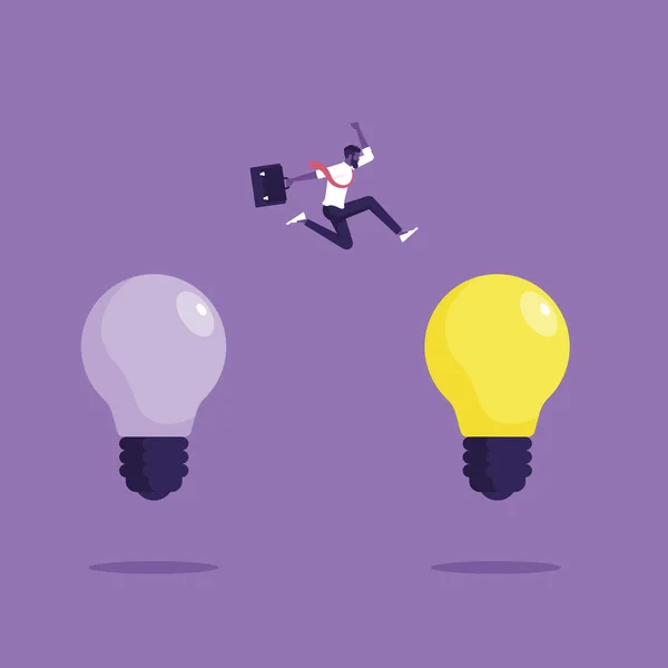 Businessman Jump Old New Lightbulb Idea Change Management Transition Better — Stock Vector