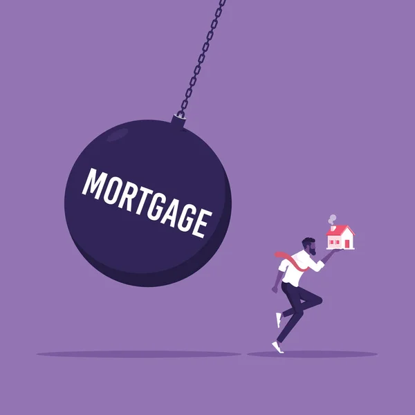 Businessman Holding House Running Away Weight Mortgage Cartoon Vector Illustration — Stock Vector