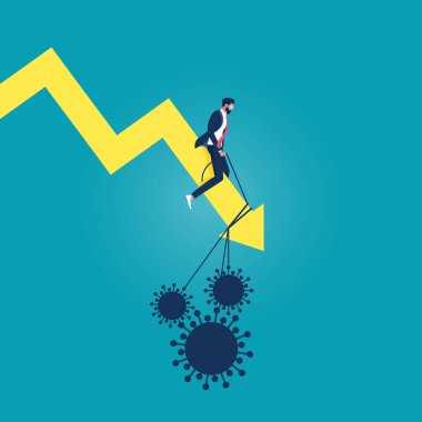 İş adamı ekonomi grafiği çizelgesini düşürdü çünkü coronavirüs veya covid virüsü, coronavirüs illüstrasyon vektörü veya covid-19 virüsü küresel ekonomik etkiler