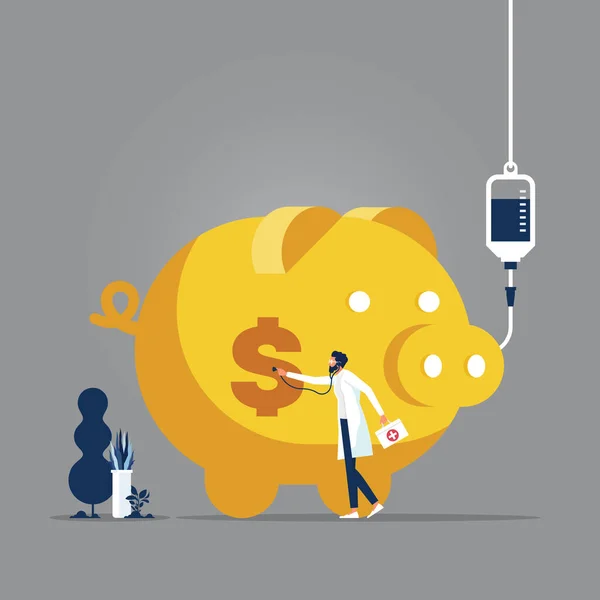 Businessman Checking Health Piggy Bank Financial Crisis Concept Illustration Businessman — Stock Vector