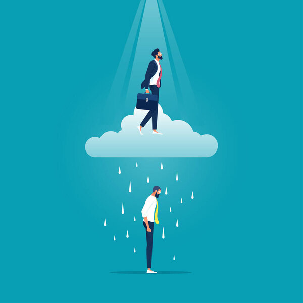 Два бизнес-человека с тенью в хорошем настроении и плохим настроением - концептуальный вектор бизнеса, счастливые и несчастные эмоциональные персонажи