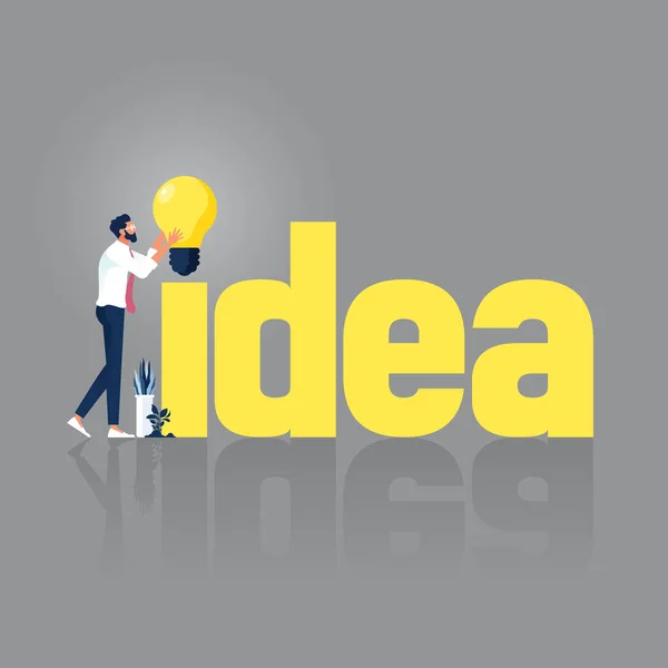 Empresario Con Idea Palabra Concepto Creación Construcción Ideas — Vector de stock