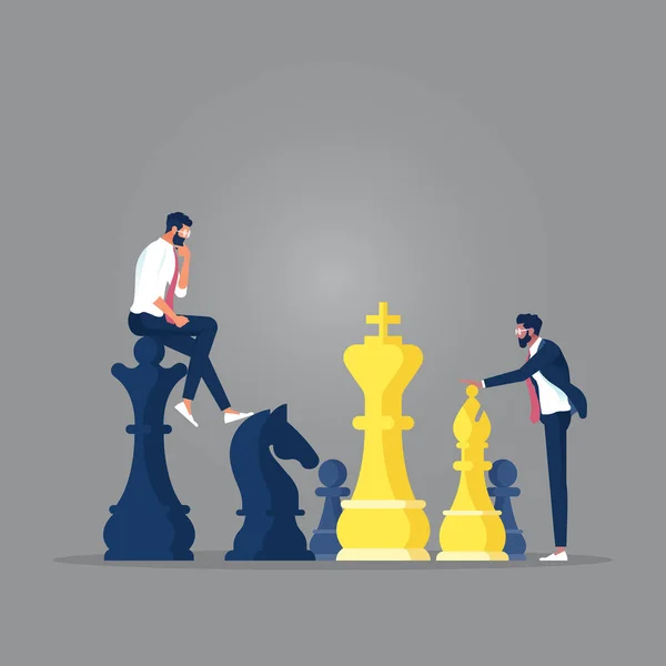 Бизнесмен Играет Шахматы Пытается Найти Стратегическое Положение Тактику Долгосрочного Плана — стоковый вектор