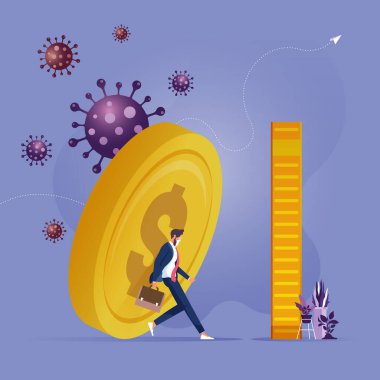 Para, Corona virüsü salgını ve Coronavirüs salgını finansal kriz konsepti yüzünden işadamının elinde.