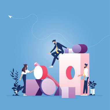 İş ekibi ve problem çözme. İş konsepti vektör çizimi - Bulmaca Çözümleme Sorunu