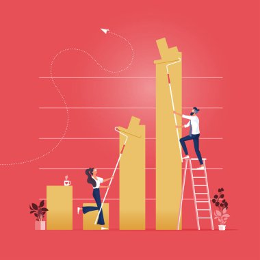 Finansal bar boyama iş ekibi grafik-finans başarı kavramı 