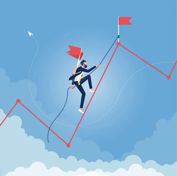 Businessman Climb Graph Leadership Success Growth Business Career Concept — Stock Vector