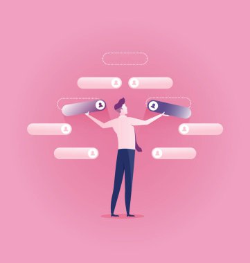 İş konsepti için en iyi aday konseptini seçmek. İş adamı sıradakilerden birini alıyor. Düz tasarım