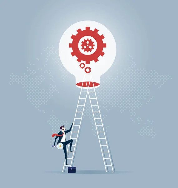 Businessman Climb Ladder Stairs Light Bulb Business Concept Vector — Stock Vector