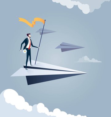 İş teleskop Kağıt Uçak, fırsat, vizyon kullanarak iş işadamı kavramı gösterimi