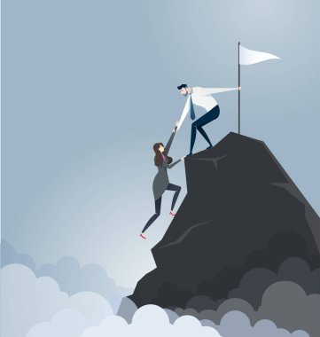 İş adamı partneri dağın tepesine çekti - iş konsepti vektörü