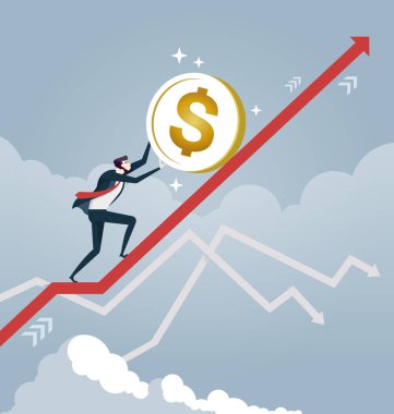 İşadamı okun üzerine bir dolar attı. İş konsepti vektörü