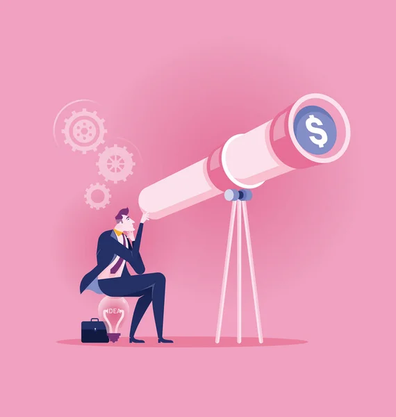 Businesswoman Looking Telecope Dolla — Stock Vector