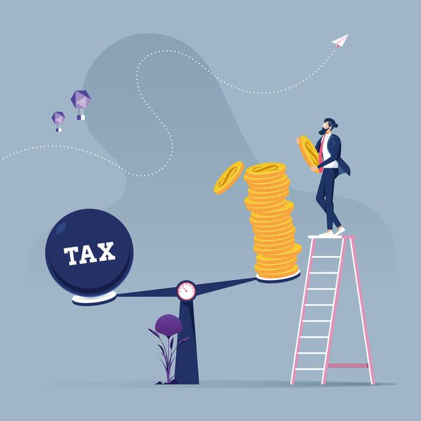 Бизнесмен использует балансировку монет с налогом на прибыль по вектору бизнес-концепции