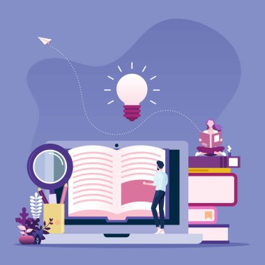 Online okuma konsepti. İşadamı internette kitap okuyor.