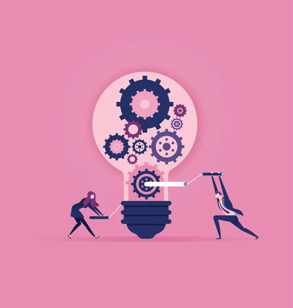 Vektor Illustration Von Geschäftsleuten Kreative Idee Ideenfindung Und Teamwork Als — Stockvektor