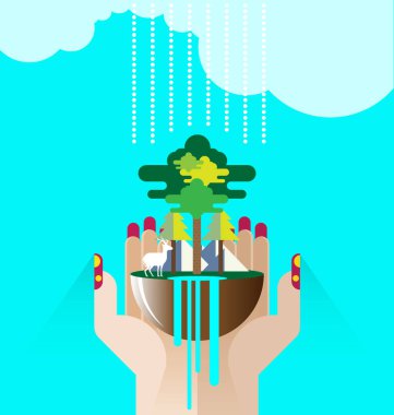 Ekoloji yeşili kavram ağacı ellerinde