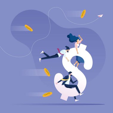 Mali büyüme kavramı-iş ekibi ilerlemek için dolar işaretine biniyor