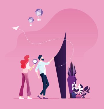 Businessman and woman trying to find way out vector Businessman and woman trying to find way out vector
