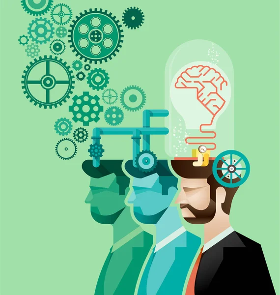 Business Man Brain Gears Process Human Thinking Concept Thought Process — Stock Vector