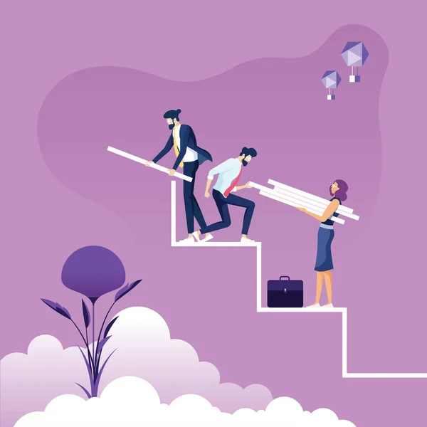 Geschäftsteam Baut Eine Treppe Zum Erfolg Teamwork Konzept — Stockvektor
