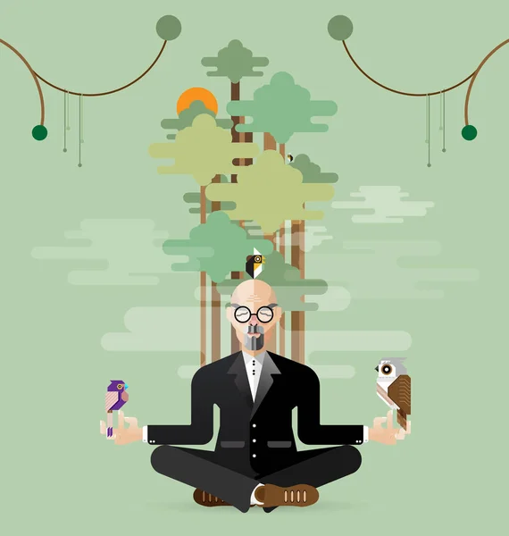 Расслабляющий Старый Бизнес Медитирующий Природе Йоге — стоковый вектор