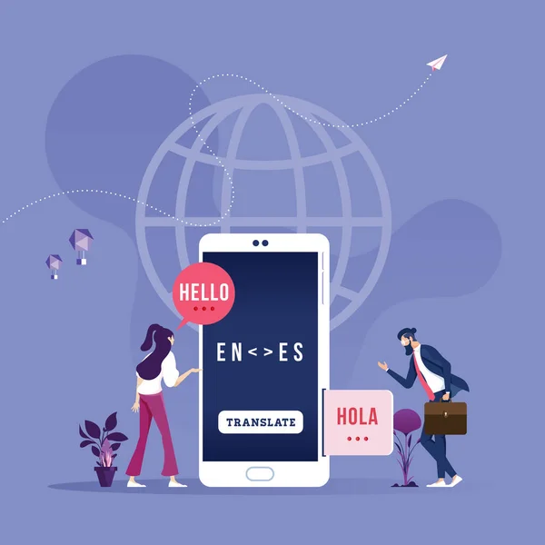 携帯電話のオンライン翻訳者 グローバルワイヤレス技術の概念 — ストックベクタ