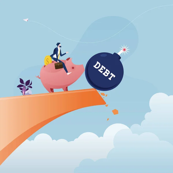 Piggy Bank Pushing Debt Top Hill Financial Freedom Concept — Image vectorielle