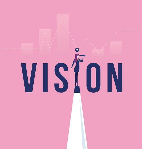 Vision Concept Business Vector Icon Businesswoman Telescope Monocular Symbol Leadership — Stock Vector