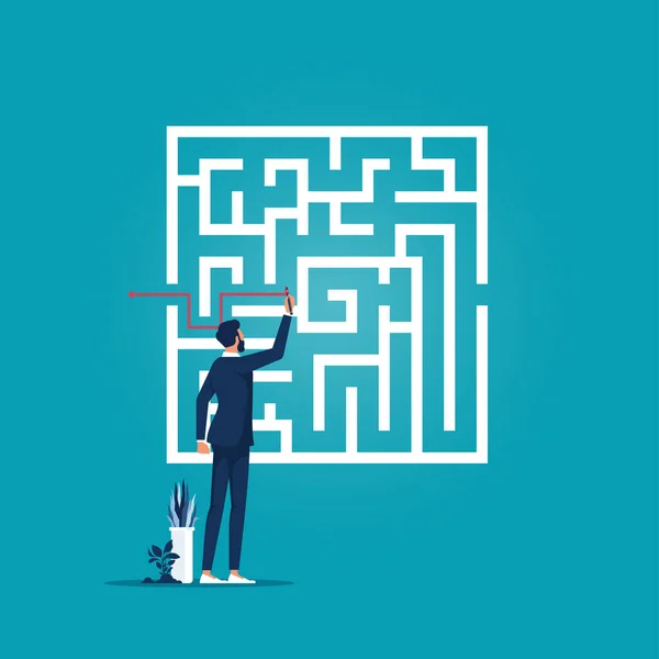 Geschäftslösungsvektorkonzept Mit Geschäftsleuten Die Einen Weg Durch Labyrinth Finden Symbol — Stockvektor