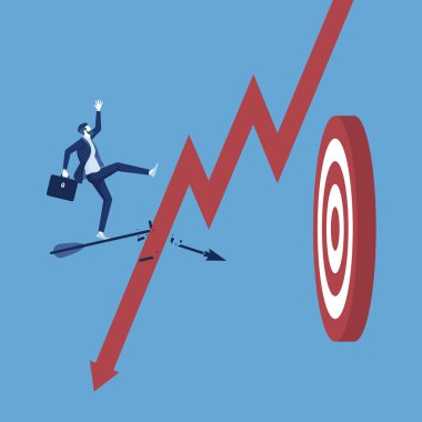 Finansal kriz fırsatları veya iş hedeflerini, küresel ekonomik kriz kavramını, düşen grafiği hedef alan uçan oku yok etti