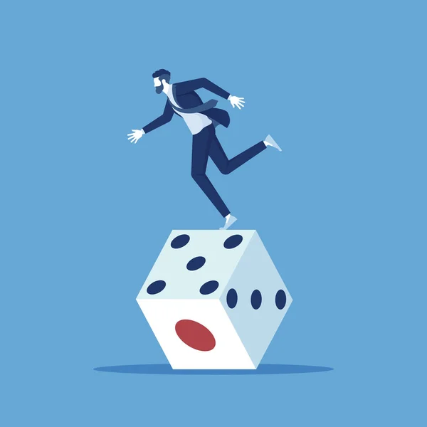 Business Risk Luck Concept Businessman Balanced Unstable Dice — Stock Vector