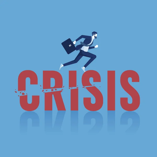 Hombre Negocios Huyendo Crisis Palabra Rota Concepto Gestión Crisis Desafío — Vector de stock