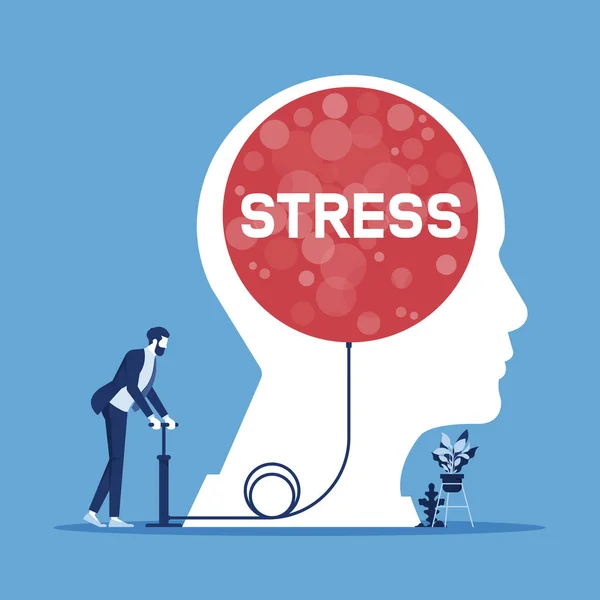 스트레스를 사업가나 사장은 자신의 고용인을 탓합니다 스트레스 풍선을 머리에 떠오르게 — 스톡 벡터