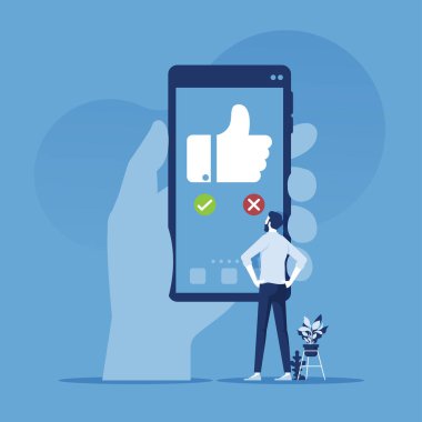 Cep telefonu ekranındaki simgeler gibi. Kabul et ya da reddet, evet ya da hayır, değerlendirme ve değerlendirme konsepti