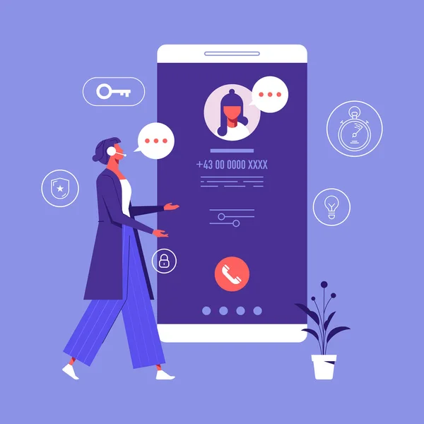 Customer Support Concept Operator Met Headset Doet Live Feedback Hotline — Stockvector