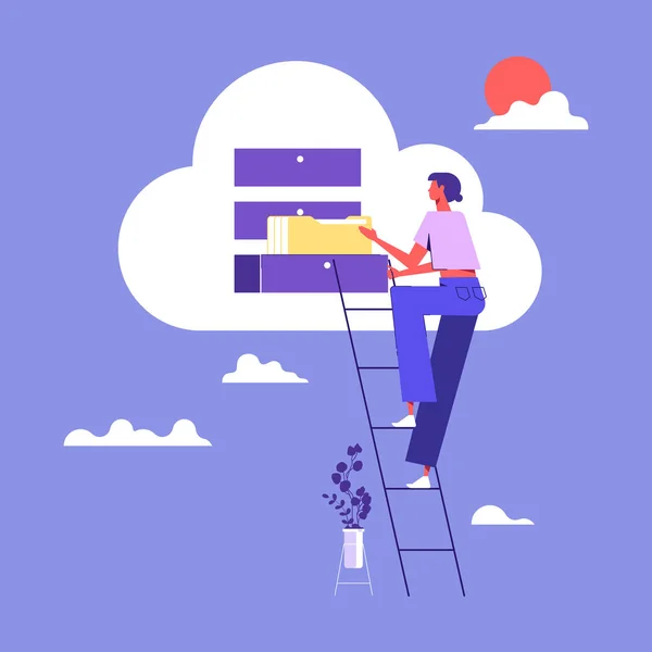 Data Storage Cloud Computing Business Concept Sauvegarde Des Femmes Illustration — Image vectorielle