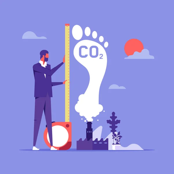 Der Mensch Misst Riesige Füße Co2 Fußabdruck Verschmutzung Co2 Emission — Stockvektor