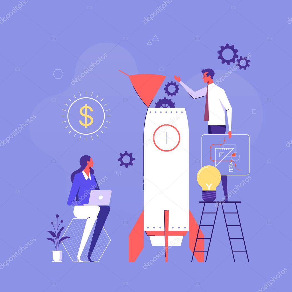 Business project startup process, idea through planning and strategy, time management