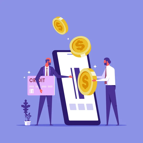 Ludzie Płacą Pomocą Aplikacji Smartfony Koncepcja Bezpiecznej Płatności Mobilnej Bankowości — Wektor stockowy
