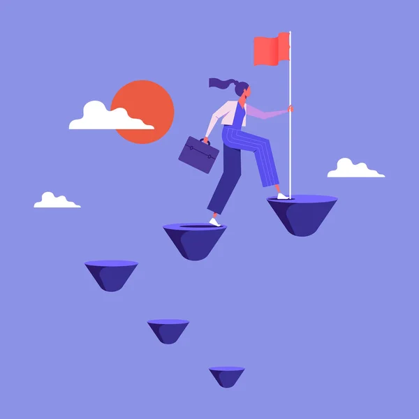 Stairway to success, successful businesswoman climbed up the career ladder, feminists power