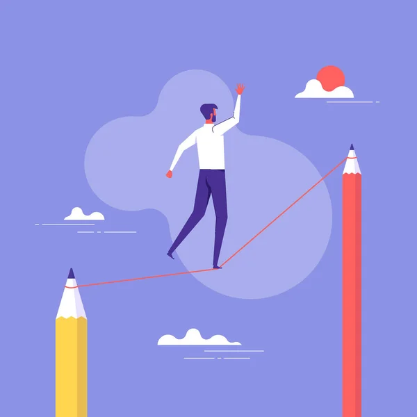 Business Creative Solution Vector Concept Businessman Walking Tightrope Pencils Symbol — ストックベクタ