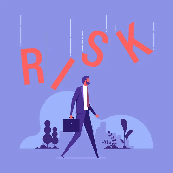 Vector Illustration Businessman Danger Risk Word Falling Him Business Risk — 图库矢量图片