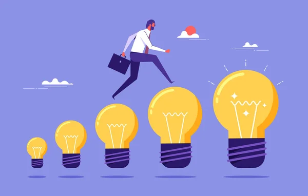 Man Walking Light Bulbs Searching Creative Ideas Brainstorming Innovation Creativity — Vettoriale Stock